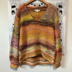 Lou & Grey + Loft Spiced Multicolor Striped V Neck Knit Sweater